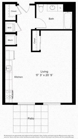 Floor plan for studio, 1 bath, 487 sqft